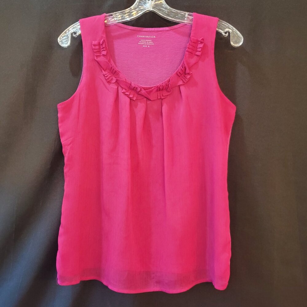 Charter Club Fushia Pink with Sheer Overlay on Front Tank Top M‎edium